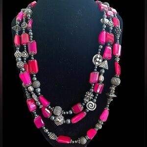 Vintage Lab Ruby Three Strand Statement Necklace